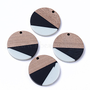 Resin & Walnut Wood Pendants, Flat Round, Sky Blue, 28x3mm, Hole: 2mm(X-RESI-N025-005A-B03)