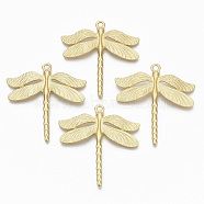 Alloy Big Pendants, Matte Style, Cadmium Free & Nickel Free & Lead Free, Dragonfly, Real 14K Gold Plated, 53.5x50x3mm, Hole: 3mm(PALLOY-R113-016-NR)