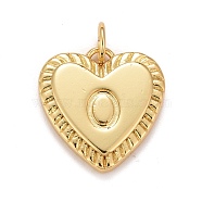 Rack Plating Real 18K Gold Plated Brass Pendants, with Jump Rings, Long-Lasting Plated, Lead Free & Cadmium Free & Nickel Free, Heart with Letter A~Z, Letter.O, 16x15x2.5mm, Jump Ring: 5x0.5mm, 3mm Inner Diameter(KK-E260-01G-O)