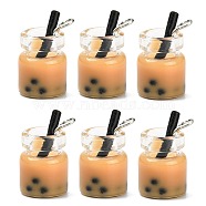 Glass Bottle Pendants, with Resin Inside and Iron Findings, Imitation Bubble Tea/Boba Milk Tea, Navajo White, 20~25x11~14x11mm, Hole: 1.8mm(X-CRES-S359-01I)