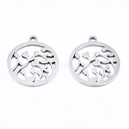 Non-Tarnish 201 Stainless Steel Pendants, Laser Cut, Ring with Flower, Stainless Steel Color, 17x15x1mm, Hole: 1.4mm(STAS-T044-191P)