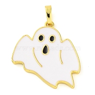 Halloween Theme Brass Enamel Pendants, Long-Lasting Plated, Real 18K Gold Plated, Ghost, 24x22x3mm, Hole: 3.5x6mm(KK-S401-05G-A)