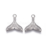 304 Stainless Steel Pendants, Whale Tail Shape, Stainless Steel Color, 11.3x11x1.5mm, Hole: 1.2mm(X-STAS-F207-05P-A)