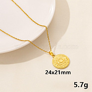 304 Stainless Steel Geometric Pendant Necklaces, Cable Chain Necklaces for Women, Flat Round with Eye(IQ6554-8)