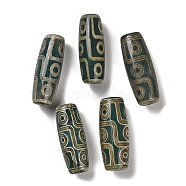 Tibetan Style dZi Beads, Natural Agate Beads, Dyed & Heated, Oval, Dark Slate Gray, 9-Eye, 28.5~29.5x10.5~11mm, Hole: 1.5mm(TDZI-R002-02F)