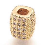 Brass Micro Pave Cubic Zirconia Beads, Real 18K Gold Plated, Cuboid
, Golden, 7x6x6mm, Hole: 2.5mm(ZIRC-F062-14G)