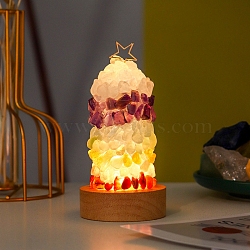 Natural Gemstone Chip Night Light with Star Top, Small Warm Light Night Lamp Display Decoration, for Home Decoration, 60x120mm(PW-WG73975-01)