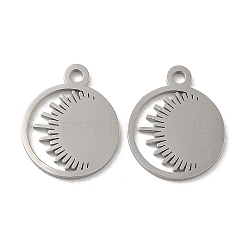 Non-Tarnish 304 Stainless Steel Charms, Laser Cut, Flat Round with Sun Charm, Stainless Steel Color, 14.5x12x1mm, Hole: 1.5mm(STAS-J042-16P)