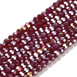 Opaque Glass Beads Stands, AB Color, Faceted(32 Facets), Round, Dark Red, 3.5x3mm, Hole: 1mm, about 168~169pcs/strand, 19.09~19.17 inch(48.5~48.7cm)(EGLA-A035-P3mm-B02)