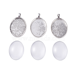 DIY Pendant Making, with Alloy Pendant Cabochon Settings and Transparent Clear Oval Glass Cabochons, Antique Silver, 39x25x3mm, Hole: 4mm(DIY-X0098-86AS)