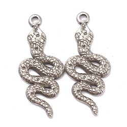 304 Stainless Steel Pendants, Snake, Stainless Steel Color, 30.5x13x2.5mm, Hole: 1.6mm(STAS-G244-09P)