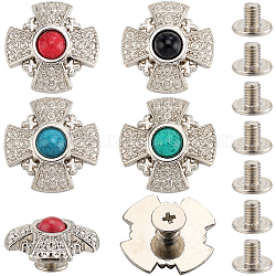 20 Sets 4 Colors Zinc Alloy & Resin Imitation Turquoise Coin Screw Rivets, DIY Leather Craft Nail, Cross, Mixed Color, 19.5x19.5x7mm, Hole: 2.8mm, 5 sets/color(FIND-CP0001-82)