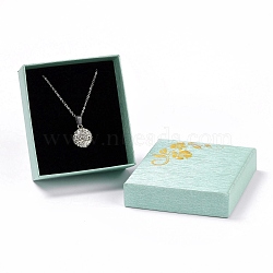 Paper with Sponge Mat Necklace Boxes, Rectangle with Gold Stamping Flower Pattern, Pale Turquoise, 8.7x7.7x3.65cm, Inner Diameter: 8.05x7.05cm, Depth: 3.3cm(OBOX-G015-01B)