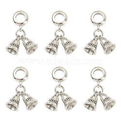 Tibetan Style Alloy European Dangle Charms, Bell Large Hole Pendant, Antique Silver, 24mm, Bell: 10x8mm, Hole: 5mm(MPDL-YW0001-02)