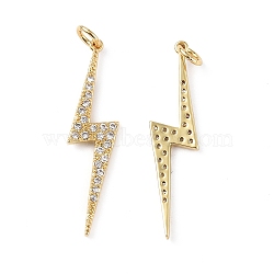 Brass Micro Pave Clear Cubic Zirconia Pendants, with Jump Rings, Bolt Lightning Charms, Real 18K Gold Plated, 27x6x1.5mm, Hole: 3.6mm(KK-E068-VF284)