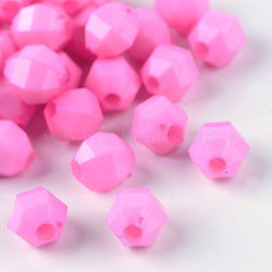 Faceted Oval Opaque Acrylic Beads, Pearl Pink, 6x5.5x5.5mm, Hole: 1.5mm(X-PAB3044Y-17)