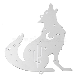 201 Stainless Steel Connector Charms, Wolf Links, Etched Metal Embellishments, Stainless Steel Color, 92x78x0.3mm, Hole: 2.2mm(STAS-K257-27P)