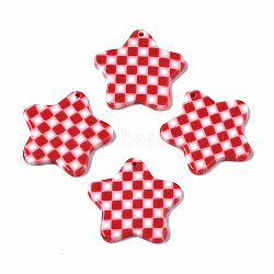 Opaque Cellulose Acetate(Resin) Pendants, Star with Grid Pattern, Red, 26x26.5x2.5mm, Hole: 1.4mm(KY-Q057-004A-02)