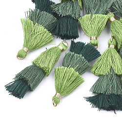 Polycotton(Polyester Cotton) Tassel Pendant Decorations, with Iron Findings, Golden, Colorful, 39~40x19~26x6~7mm, Hole: 4mm(FIND-T018-03)