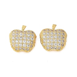 Brass Micro Pave Cubic Zirconia Charms, Apple, Cadmium Free & Lead Free, Long-Lasting Plated, Rack Plating, Real 18K Gold Plated, 12x12x5mm, Hole: 1.5mm(KK-C086-11G)