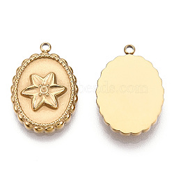 304 Stainless Steel Pendants Rhinestone Settings, Oval with Flower, Nickel Free, Real 14K Gold Plated, Fit For 1.2mm Rhinestone, 20.5x14x3mm, Hole: 1.5mm(STAS-T060-52G)