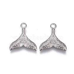 304 Stainless Steel Pendants, Whale Tail Shape, Stainless Steel Color, 11.3x11x1.5mm, Hole: 1.2mm(X-STAS-F207-05P-A)