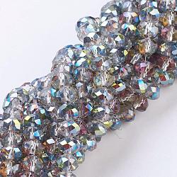 Electroplate Glass Beads Strands, Rainbow Plated, Faceted, Rondelle, Light Grey, 8x6mm, Hole: 1mm, about 68~70pcs/strand(EGLA-S010-6)