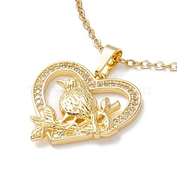 Clear Cubic Zirconia Heart with Bird Pendant Necklace, 304 Stainless Steel Jewelry for Women, Golden, 17.72 inch(45cm)(NJEW-O125-25G)