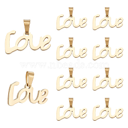 Unicraftale 10Pcs Ion Plating(IP) 304 Stainless Steel Pendants, Valentine's Day, Word Love, Golden, 11x20.5x1.5mm, Hole: 5x3mm(STAS-UN0029-42)