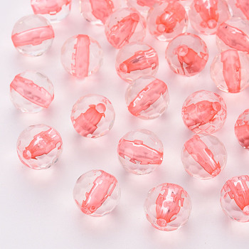 Transparent Acrylic Beads, Round, Faceted, Light Coral, 12x11.5mm, Hole: 1.8mm, about 550pcs/500g