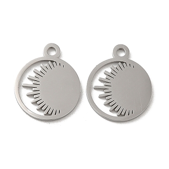 304 Stainless Steel Charms, Laser Cut, Flat Round with Sun Charm, Stainless Steel Color, 14.5x12x1mm, Hole: 1.5mm