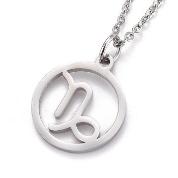 304 Stainless Steel Pendant Necklaces, with Lobster Claw Clasps, Constellation/Zodiac Sign, Stainless Steel Color, Capricorn, 19.56 inch(49.7cm)