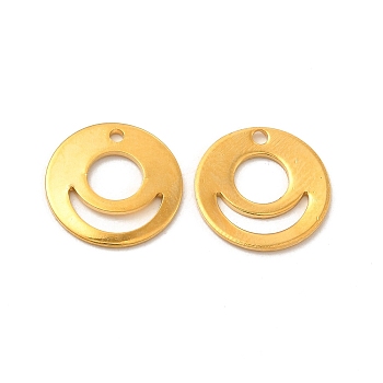 201 Stainless Steel Pendants, Flat Round Charm, Real 24K Gold Plated, 10x1mm, Hole: 1mm