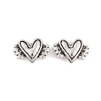 Tibetan Style Alloy Beads, Lead Free & Cadmium Free, Heart with Wing, Antique Silver, 11x15.5x5mm, Hole: 2mm, 411pcs/1000g