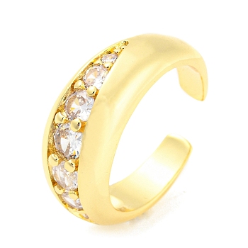 Brass Open Cuff Rings, with Clear Cubic Zirconia, Lead Free & Cadmium Free, Real 18K Gold Plated, Inner Diameter: 16.8mm