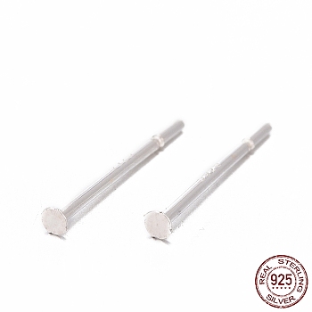 925 Sterling Silver Flat Pad Stud Earring Findings, with 925 Stamp, Silver, 12x0.7mm, Pin: 0.7mm