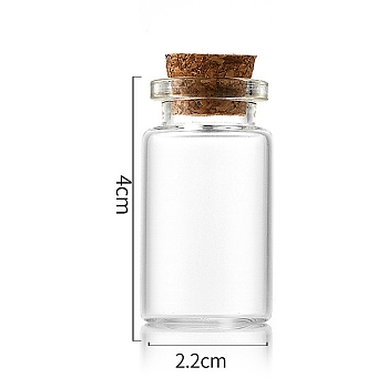 Glass Bottle, with Cork Plug, Wishing Bottle, Column, Clear, 2.2x4cm