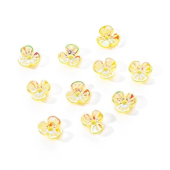 Electroplated 3-petal Flower Resin Cabochons, Nail Art Decoration Accessories, Yellow, 6x6.5x2.5mm, Hole: 1mm, 10pc/bag