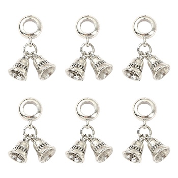 Tibetan Style Alloy European Dangle Charms, Bell Large Hole Pendant, Antique Silver, 24mm, Bell: 10x8mm, Hole: 5mm