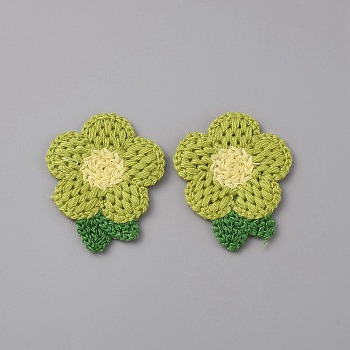 Crochet Flower Appliques, Computerized Embroidery Cloth Patches, Costume Accessories, Sewing Craft Decoration, Yellow Green, 47x40x2.5mm