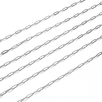 Brass Paperclip Chains, Drawn Elongated Cable Chains, Soldered, with Spool, Long-Lasting Plated, Platinum, 7.5x3x0.5mm, about 32.81 Feet(10m)/roll