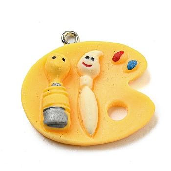 Opaque Resin Pendants, Color Palette Charms with Platinum Plated Iron Loops, Gold, 25.5x27x6mm, Hole: 1.5mm