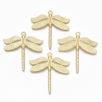 Alloy Big Pendants, Matte Style, Cadmium Free & Nickel Free & Lead Free, Dragonfly, Real 14K Gold Plated, 53.5x50x3mm, Hole: 3mm