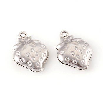304 Stainless Steel Pendants, Strawberry, Stainless Steel Color, 15x11x4mm, Hole: 1mm