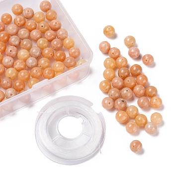 100Pcs 8mm Natural Peach Calcite Round Beads, with 10m Elastic Crystal Thread, for DIY Stretch Bracelets Making Kits, 8mm, Hole: 1mm