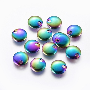 Ion Plating(IP) 304 Stainless Steel Charms, Flat Round, Stamping Blank Tag, Rainbow Color, 8x1.5mm, Hole: 1.5mm