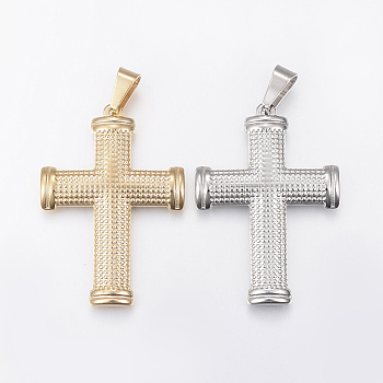 304 Stainless Steel Pendants, Large Hole Pendants, Cross, Mixed Color, 45x31x3.5mm, Hole: 9x5mm