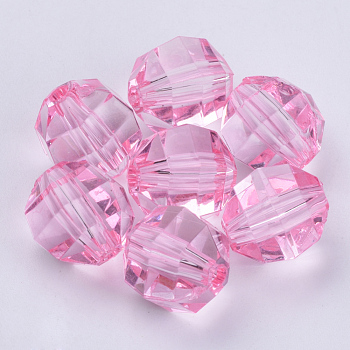 Transparent Acrylic Beads, Faceted, Round, Pink, 10x10mm, Hole: 1.8mm, about 940pcs/500g