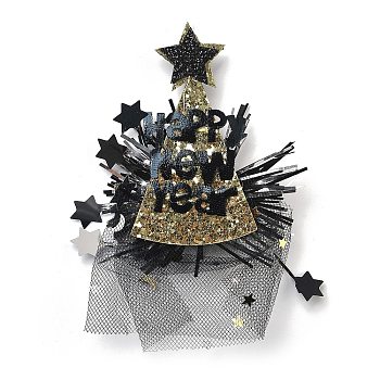 New Year's party Iron Hair Clip, Mesh, PET and Gold Onion Cloth Hair Accessories, Star, 105x65x17mm