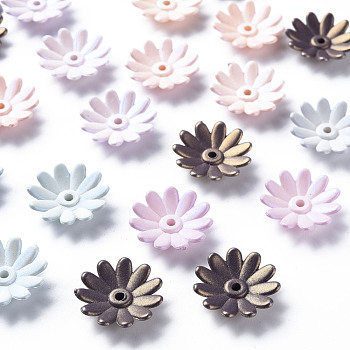 6-Petal Spray Painted Acrylic Bead Caps, Flower, Mixed Color, 18x5mm, Hole: 1.8mm, about 1450pcs/500g